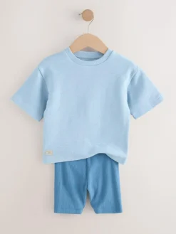 Next Multi Neutral Short Sleeve Textured T-Shirts & Cycling Shorts 3 Pack (3mths-7yrs)^BOY Shorts|Shorts