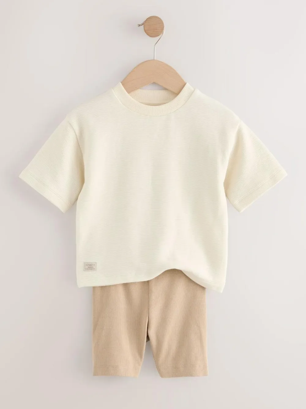 Next Multi Neutral Short Sleeve Textured T-Shirts & Cycling Shorts 3 Pack (3mths-7yrs)^BOY Shorts|Shorts