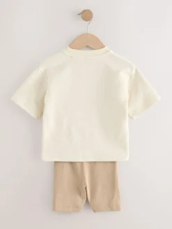 Next Multi Neutral Short Sleeve Textured T-Shirts & Cycling Shorts 3 Pack (3mths-7yrs)^BOY Shorts|Shorts