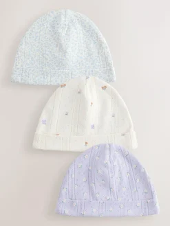 Next Multi Pointelle Baby Beanies 3 Pack (0-18mths)^ Hats & Scratch Mitts|Newborn Accessories