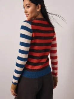 Hot Next Multi Red/Blue Stripe Long Sleeve Crew Neck Jumper With Wool