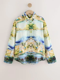 Next Multi Scenic Print Relaxed Long Sleeve Shirt With Linen^Women Tops & T-Shirts|Blouses & Shirts