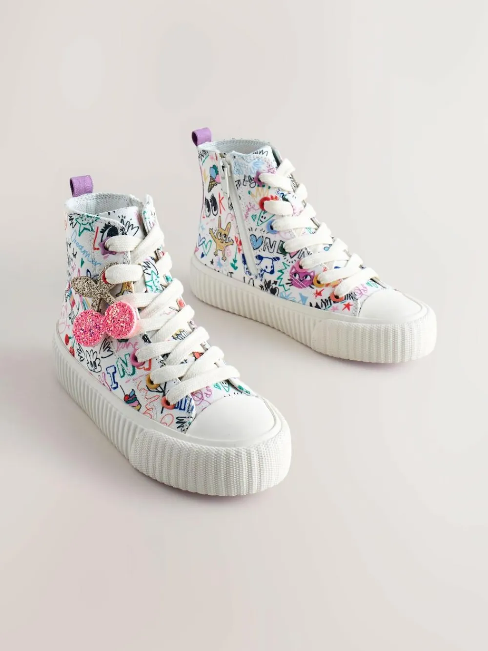 Next Multi Sketchy Print Standard Fit (F) Lace Up High Top Trainers^ Sneakers