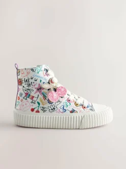 Next Multi Sketchy Print Standard Fit (F) Lace Up High Top Trainers^ Sneakers