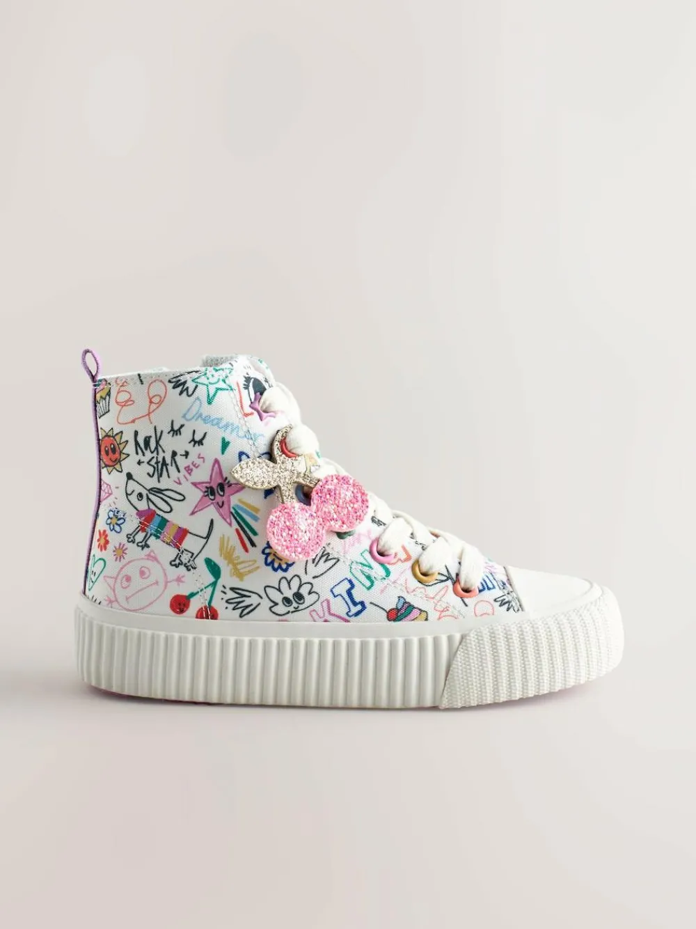 Next Multi Sketchy Print Standard Fit (F) Lace Up High Top Trainers^ Sneakers