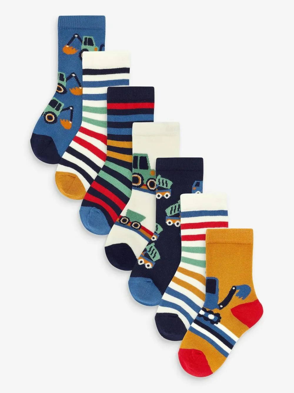 Next Multi Stripe Transport Cotton Rich Socks 7 Pack^BOY Socks & Tights|Socks & Tights