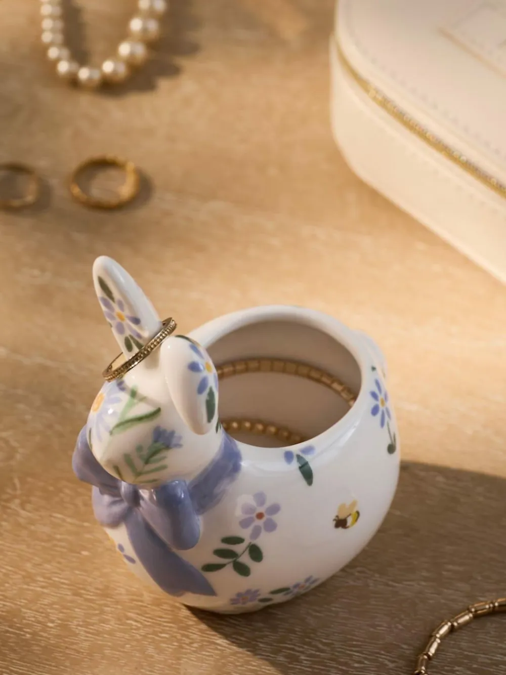 Next Multicolour Floral Ceramic Bunny Ring Holder^ Storage & Organisation|Ornaments