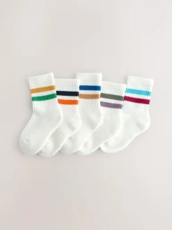 Next Multi/White Cushioned Footbed Cotton Rich Ribbed Tipped Socks 5 Pack^BOY Socks