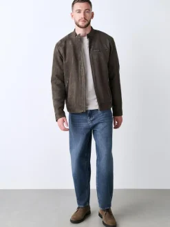 Hot Next Faux Suede Borg Lined Zip Jacket Mushroom Brown