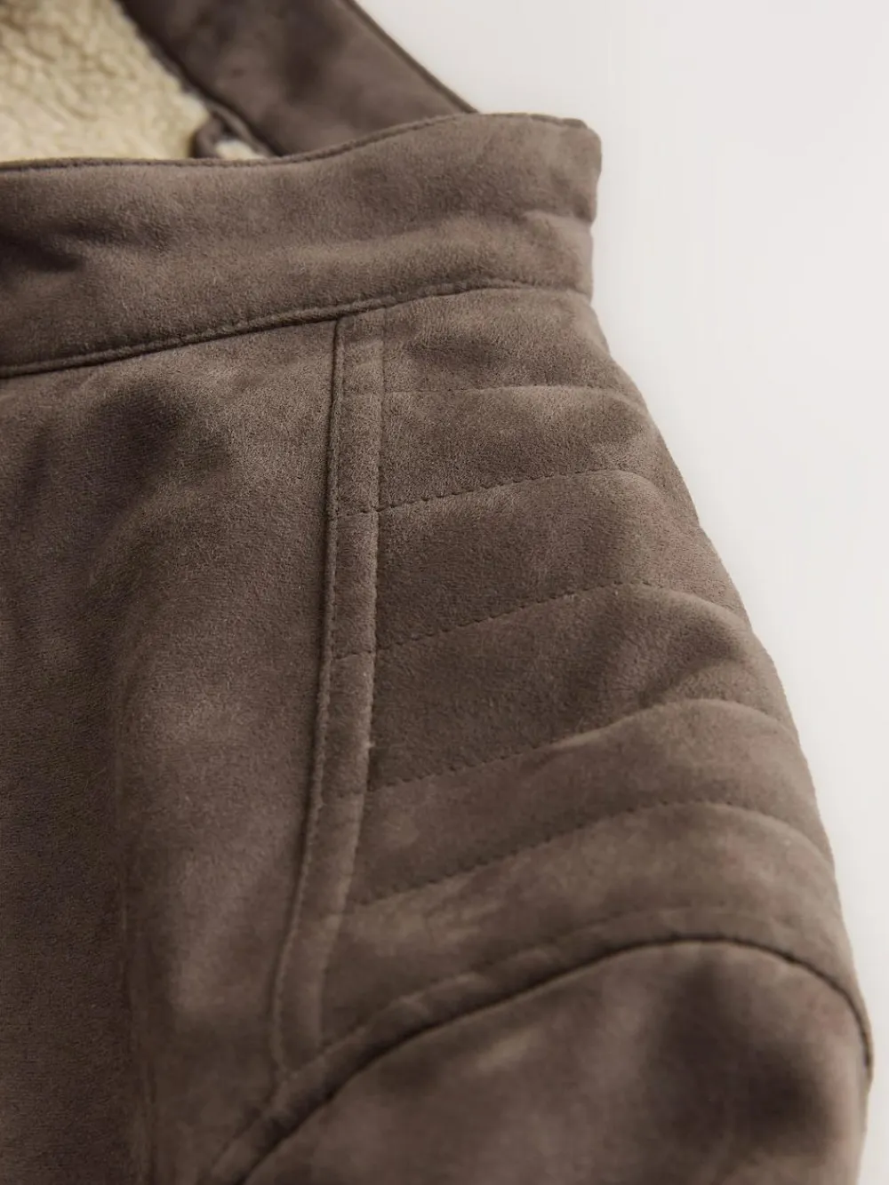 Hot Next Faux Suede Borg Lined Zip Jacket Mushroom Brown