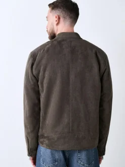 Hot Next Faux Suede Borg Lined Zip Jacket Mushroom Brown