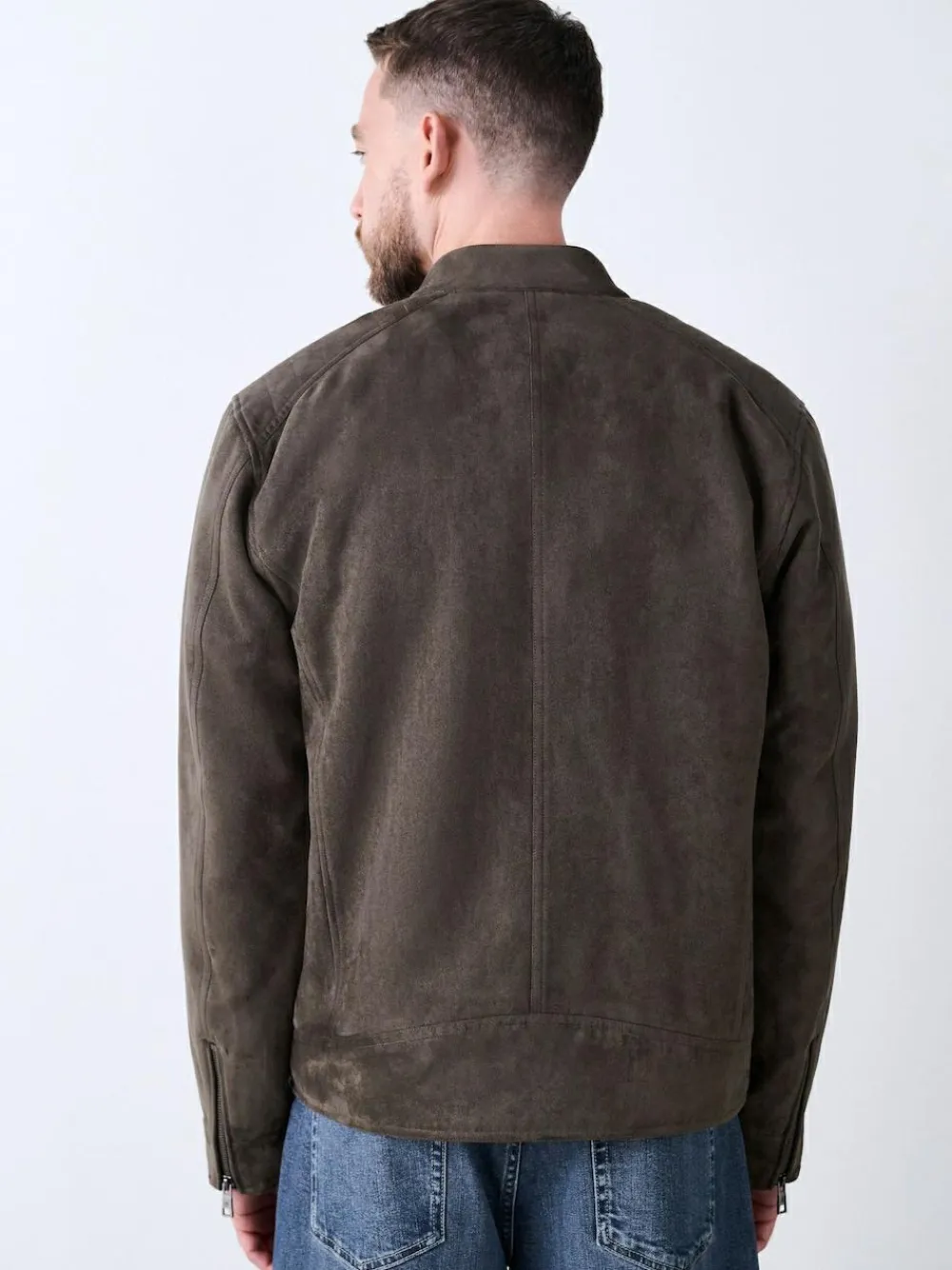 Hot Next Faux Suede Borg Lined Zip Jacket Mushroom Brown