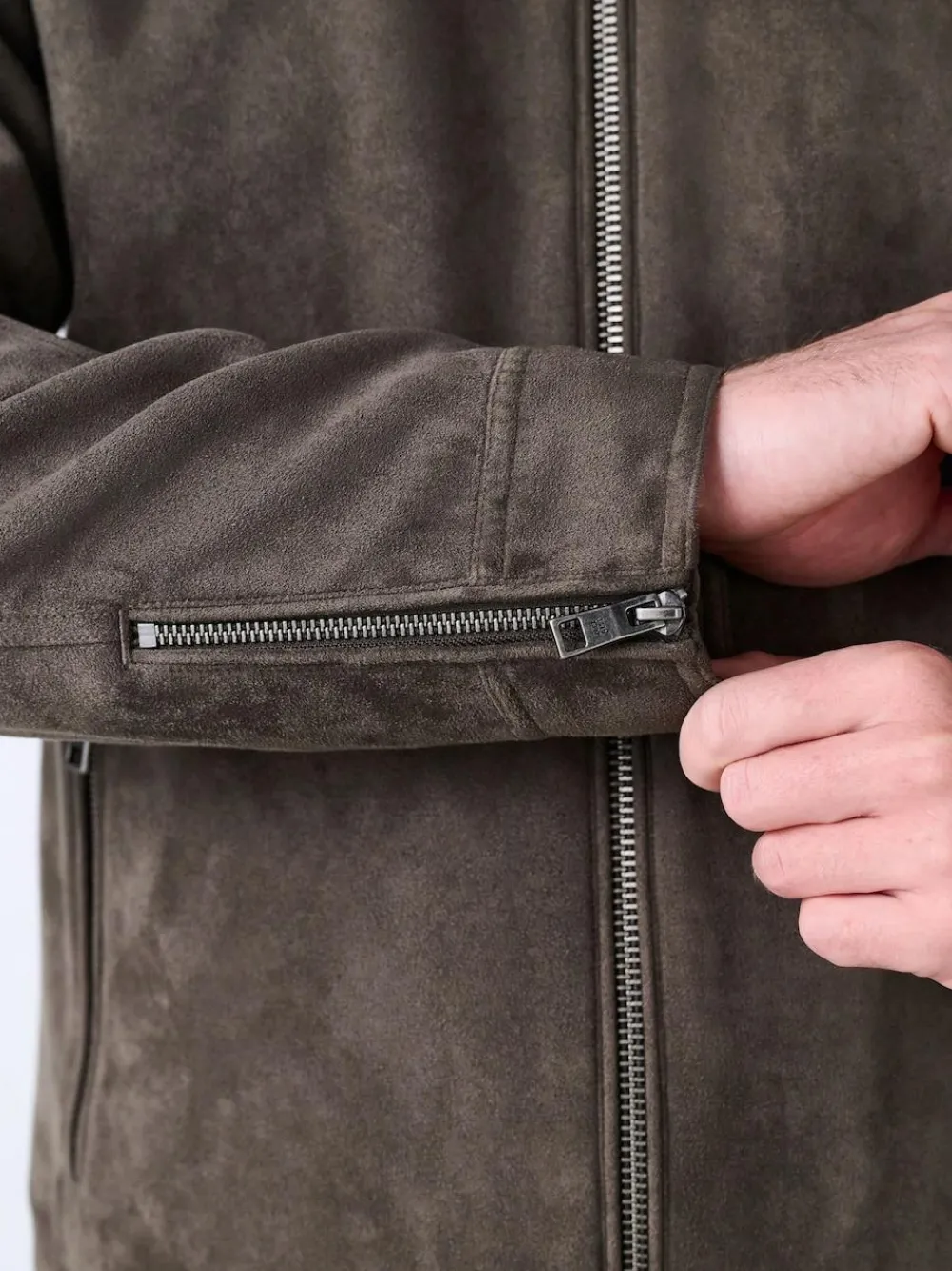 Hot Next Faux Suede Borg Lined Zip Jacket Mushroom Brown