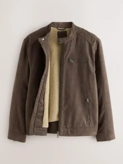 Hot Next Faux Suede Borg Lined Zip Jacket Mushroom Brown