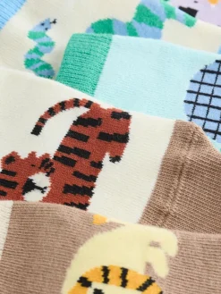 Outlet Next Muted Blue/Tan Safari Cotton Rich Trainer Socks 7 Pack