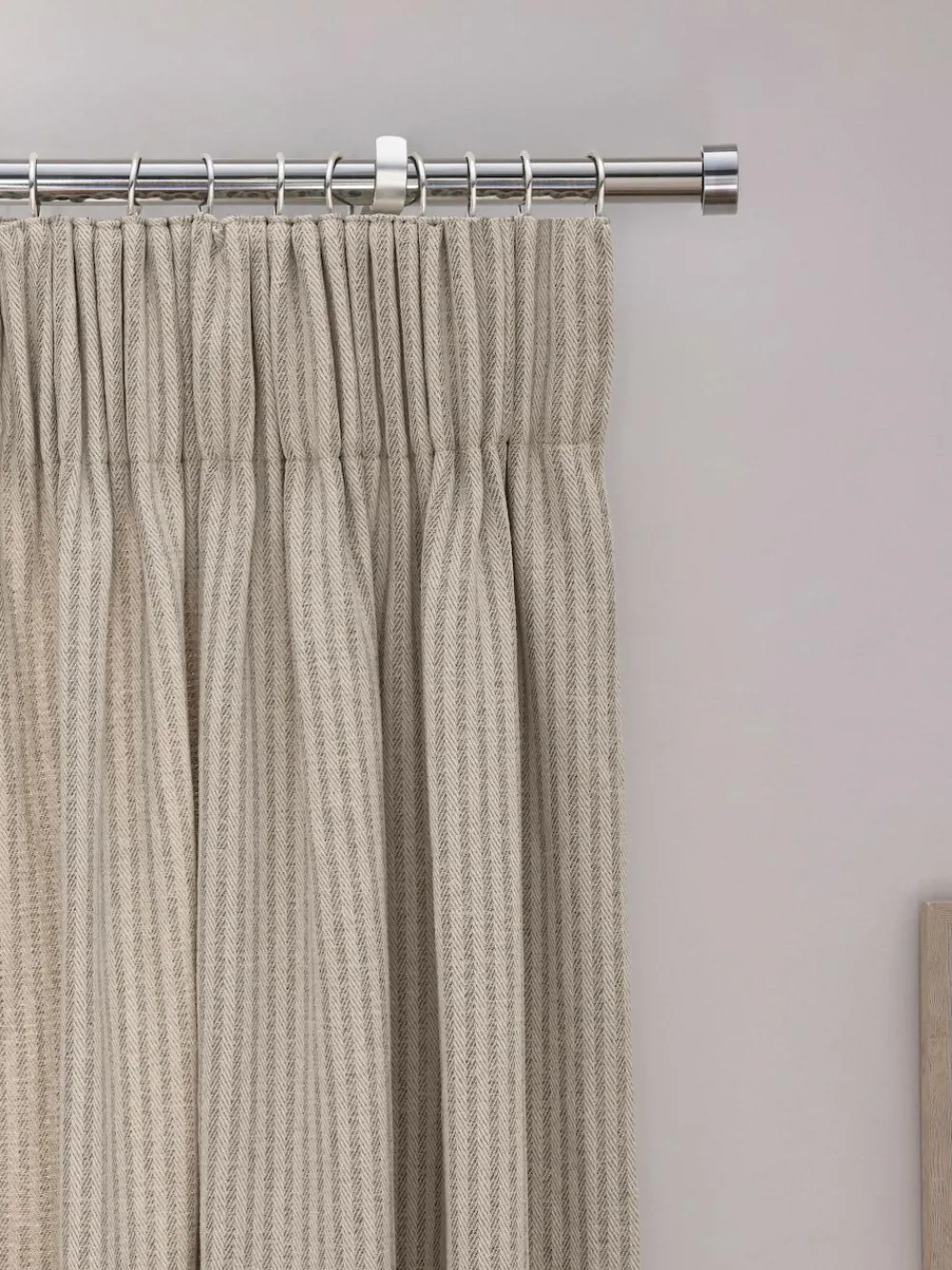 Hot Next Brushed Stripe Pencil Pleat Lined Curtains Natural
