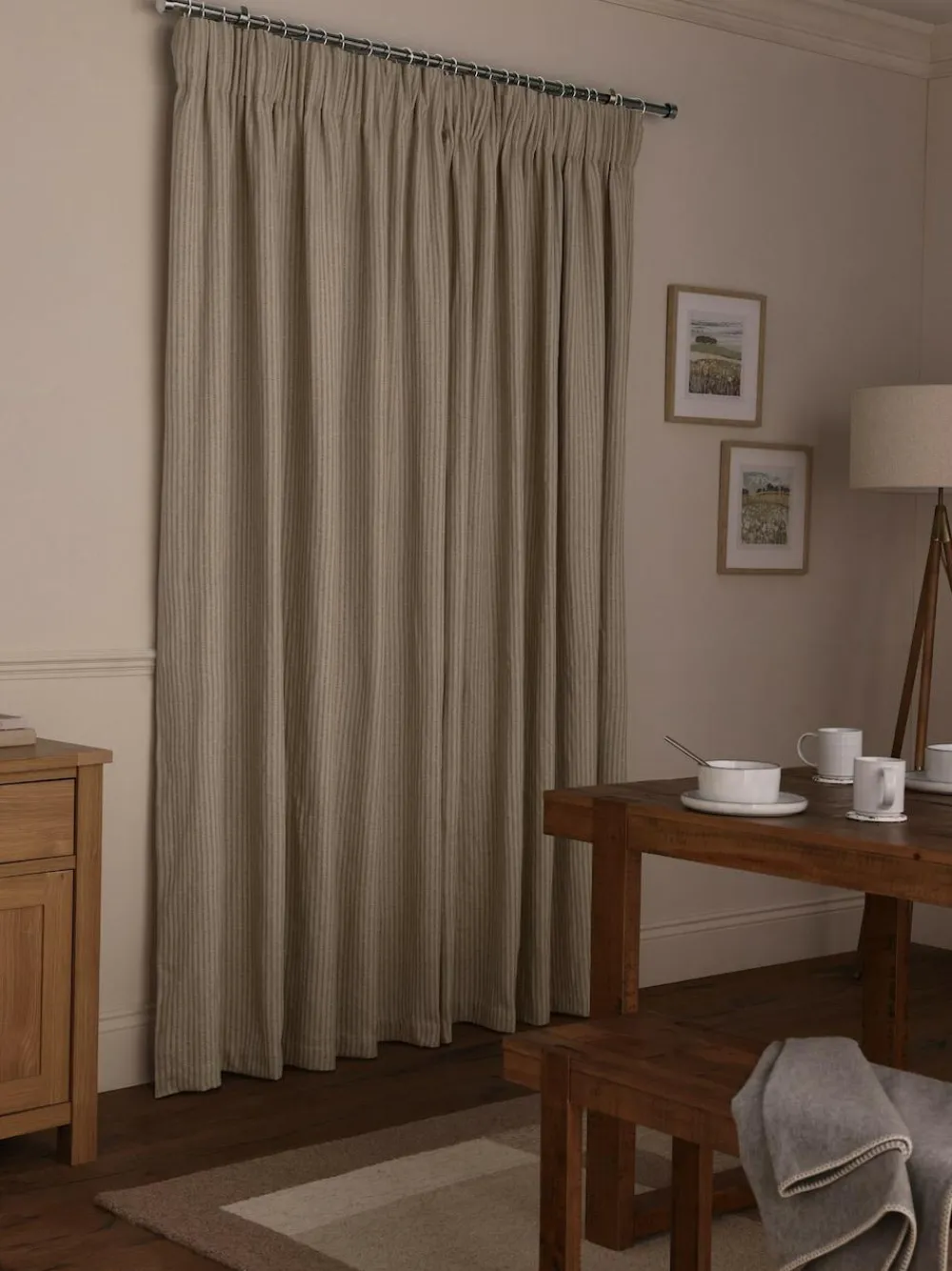 Hot Next Brushed Stripe Pencil Pleat Lined Curtains Natural