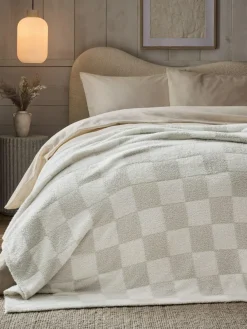 Next Natural Checkerboard Knit Fleece Throw^ Cushions & Throws