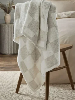 Next Natural Checkerboard Knit Fleece Throw^ Cushions & Throws