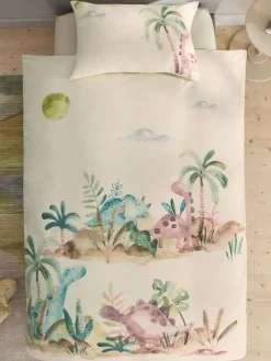 Next Natural Dinosaurs 100% Cotton Textured Printed Duvet Cover and Pillowcase Set^ Childrens Bedding