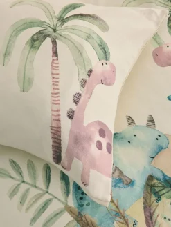 Next Natural Dinosaurs 100% Cotton Textured Printed Duvet Cover and Pillowcase Set^ Childrens Bedding