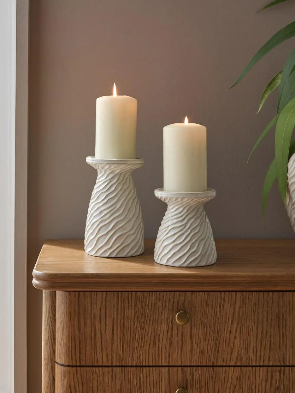 New Next Natural Fairford Ceramic Pillar Candle Holder