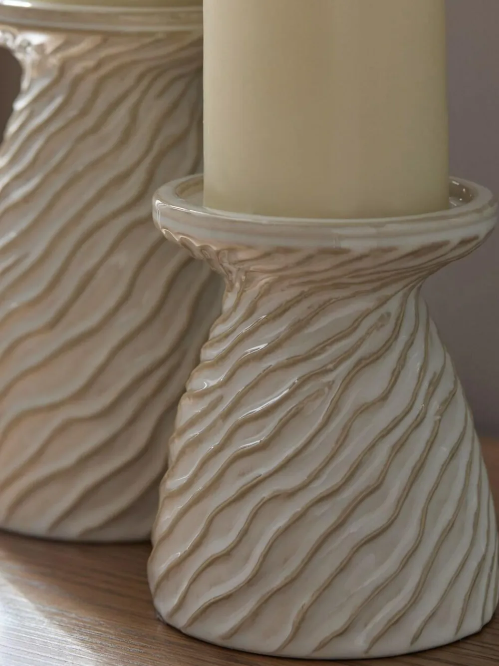 New Next Natural Fairford Ceramic Pillar Candle Holder