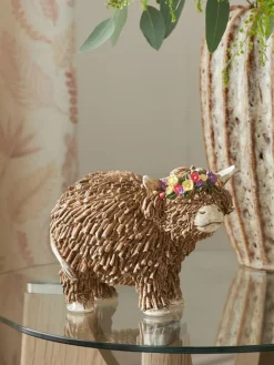 New Next Natural Hamish The Highland Cow Ornament Medium With Floral Crown