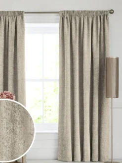 Next Natural Heavyweight Chenille Pencil Pleat Lined Curtains