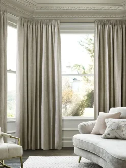 Next Natural Heavyweight Chenille Pencil Pleat Lined Curtains