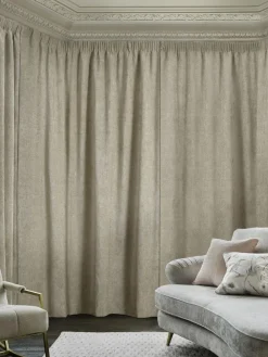 Next Natural Heavyweight Chenille Pencil Pleat Lined Curtains