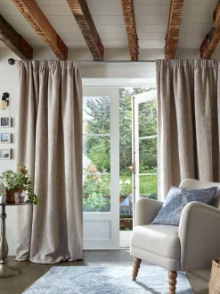 Next Natural Heavyweight Chenille Pencil Pleat Lined Curtains