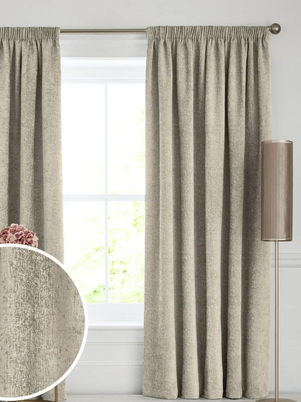 Discount Next Heavyweight Chenille Pencil Pleat Blackout/Thermal Curtains Natural