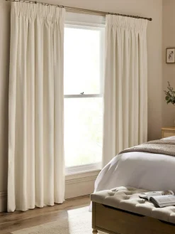 Online Next Natural Light Cotton Blackout/Thermal Pencil Pleat Curtains