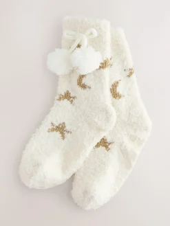Online Next Moon and Star Cosy Ankle Socks Natural