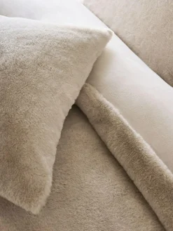 Clearance Next Plush Faux Fur Duvet Cover and Pillowcase Set Natural Oyster