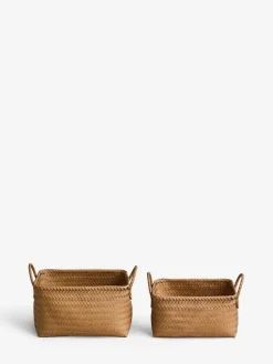 Best Next Plastic Wicker Set of 2 Storage Basket Natural