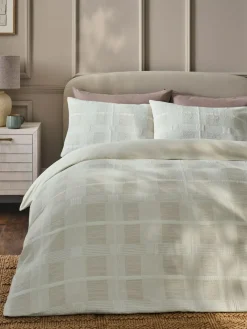New Next Quilted Pattern Duvet Cover and Pillowcase Set Natural