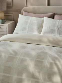 New Next Quilted Pattern Duvet Cover and Pillowcase Set Natural