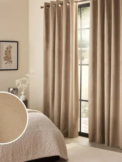 Next Natural Sand Matte Velvet Blackout/Thermal Curtains
