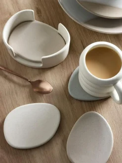 Discount Next Natural Scandi Ceramic Pebble Coasters in Holder