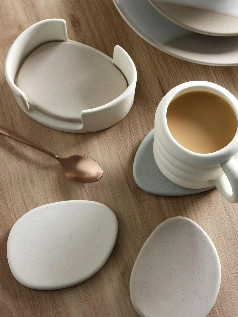 Discount Next Natural Scandi Ceramic Pebble Coasters in Holder