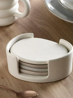 Discount Next Natural Scandi Ceramic Pebble Coasters in Holder