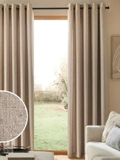 Hot Next Soft Weave Linen Blend Lined Eyelet Curtains Natural