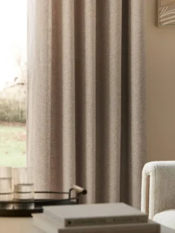 Hot Next Soft Weave Linen Blend Lined Eyelet Curtains Natural