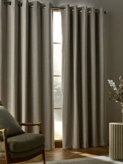 Next Soft Weave Linen Blend Blackout/Thermal Eyelet Curtains^ Curtains & Blinds