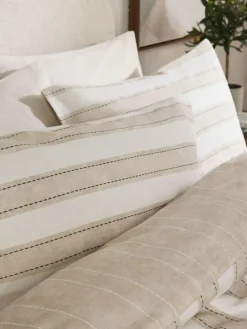 Online Next Brushed Cotton Reversible Duvet Cover and Pillowcase Set Natural Stripe