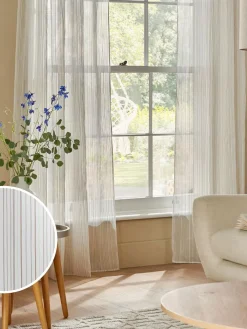 Online Next Natural Stripe Voile Slot Top Unlined Sheer Panel Curtain