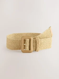 Next Natural/Gold Wide Raffia Effect Belt^Women Belts