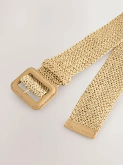 Next Natural/Gold Wide Raffia Effect Belt^Women Belts